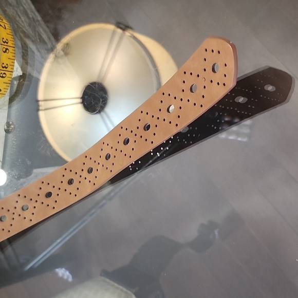 Vince Camuto Vegan Leather Tan and Cream Perforated Belt 30 - 35 - Picture 6 of 6